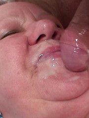 Chubby mature blonde gets a big load of jizz spilled on her face and tummy